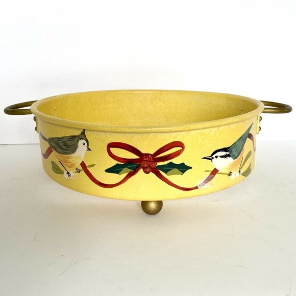 Lenox Winter Greetings Holiday Birds Round Metal Casserole Holder 10" Toleware C - Picture 1 of 12